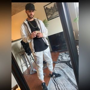 Jack & Jones premium tracksuit set (jacket & pants) off-white/cream color block